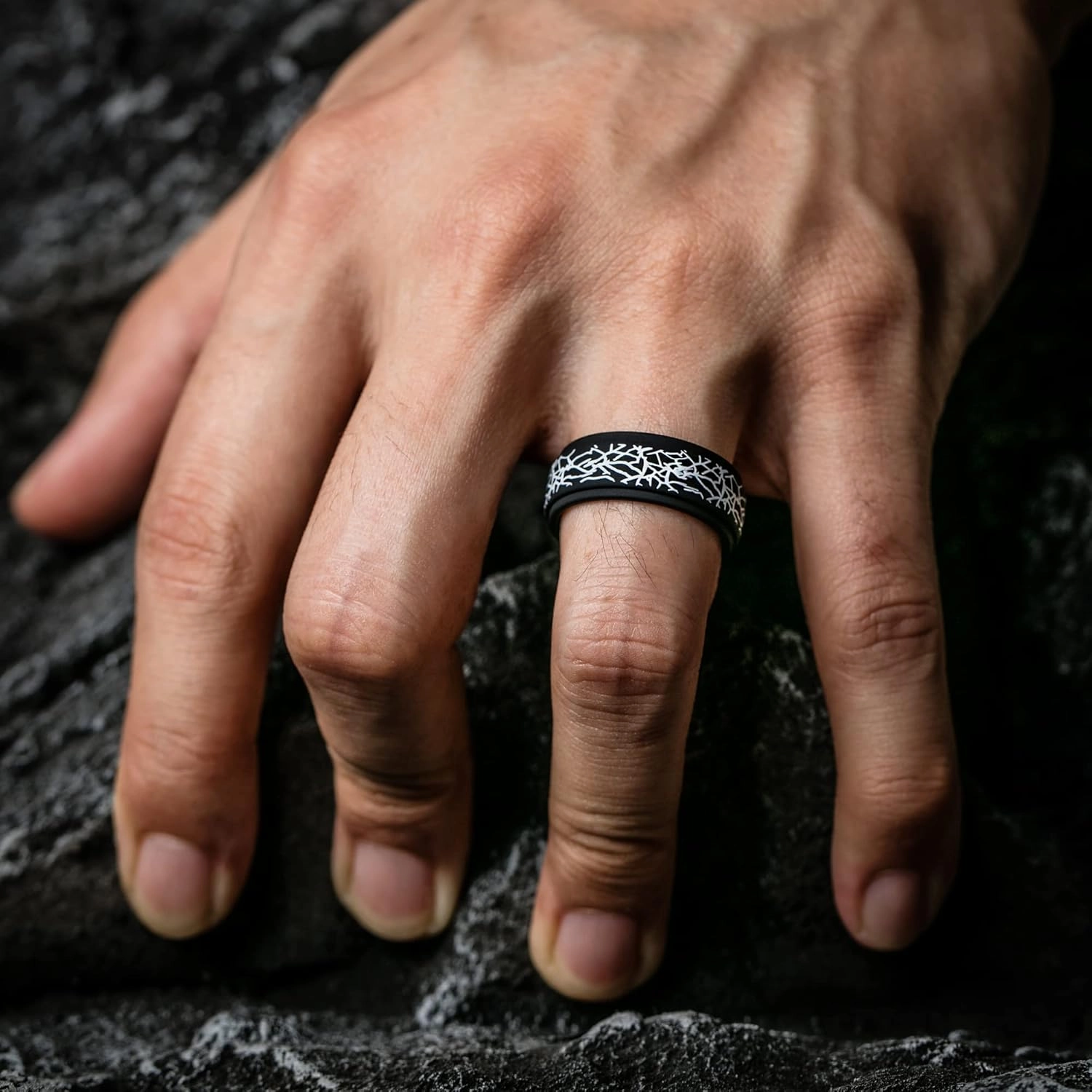 ThunderFit Silicone Wedding Rings for Men, Breathable Airflow Pattern 8mm Wide 2mm Thick - 1/4/5/8 Variety Multipack