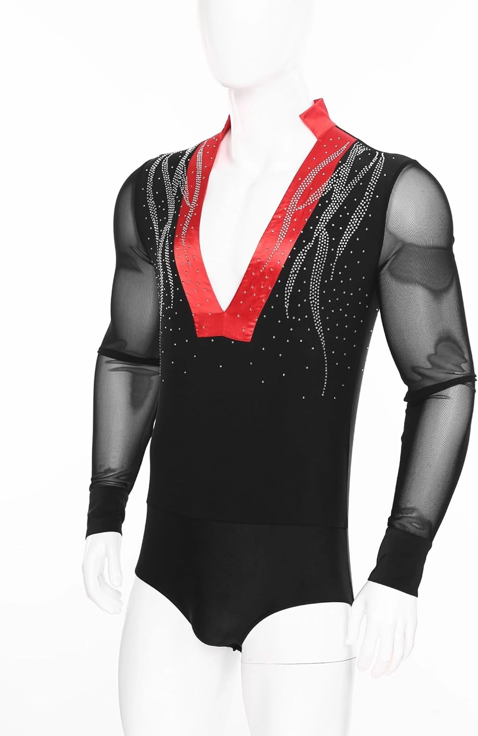 TiaoBug Men Long Sleeves Latin Dance Shirts Suit Chacha Rumba Samba Ballroom Dancing Tops