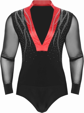 TiaoBug Men Long Sleeves Latin Dance Shirts Suit Chacha Rumba Samba Ballroom Dancing Tops