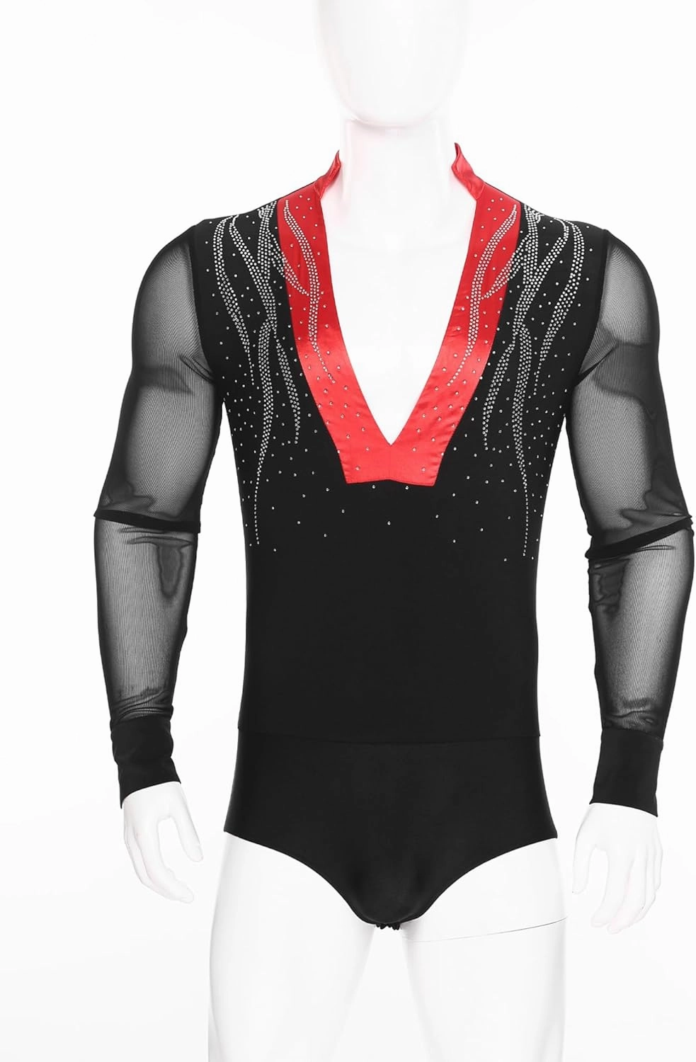 TiaoBug Men Long Sleeves Latin Dance Shirts Suit Chacha Rumba Samba Ballroom Dancing Tops