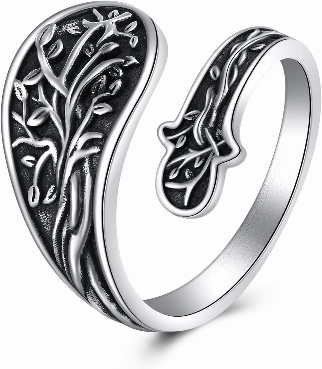 TIGER RIDER Tree of Life Spoon Ring Sterling Silver Vintage Adjustable Open Rings Statement Jewelry Gifts for Women
