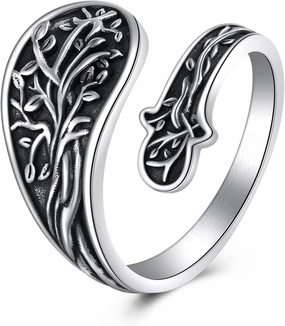TIGER RIDER Tree of Life Spoon Ring Sterling Silver Vintage Adjustable Open Rings Statement Jewelry Gifts for Women