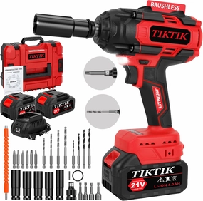 TIKTIK 850Nm Cordless Impact Wrench,1/2" Cordless Impact Gun w/ 2x 4.0Ah Battery,3300RPM Brushless Impact Wrench,640Ft-lbs High Torque Electric Impact Driver Set for Car/DIY Furniture/Lawn Mower