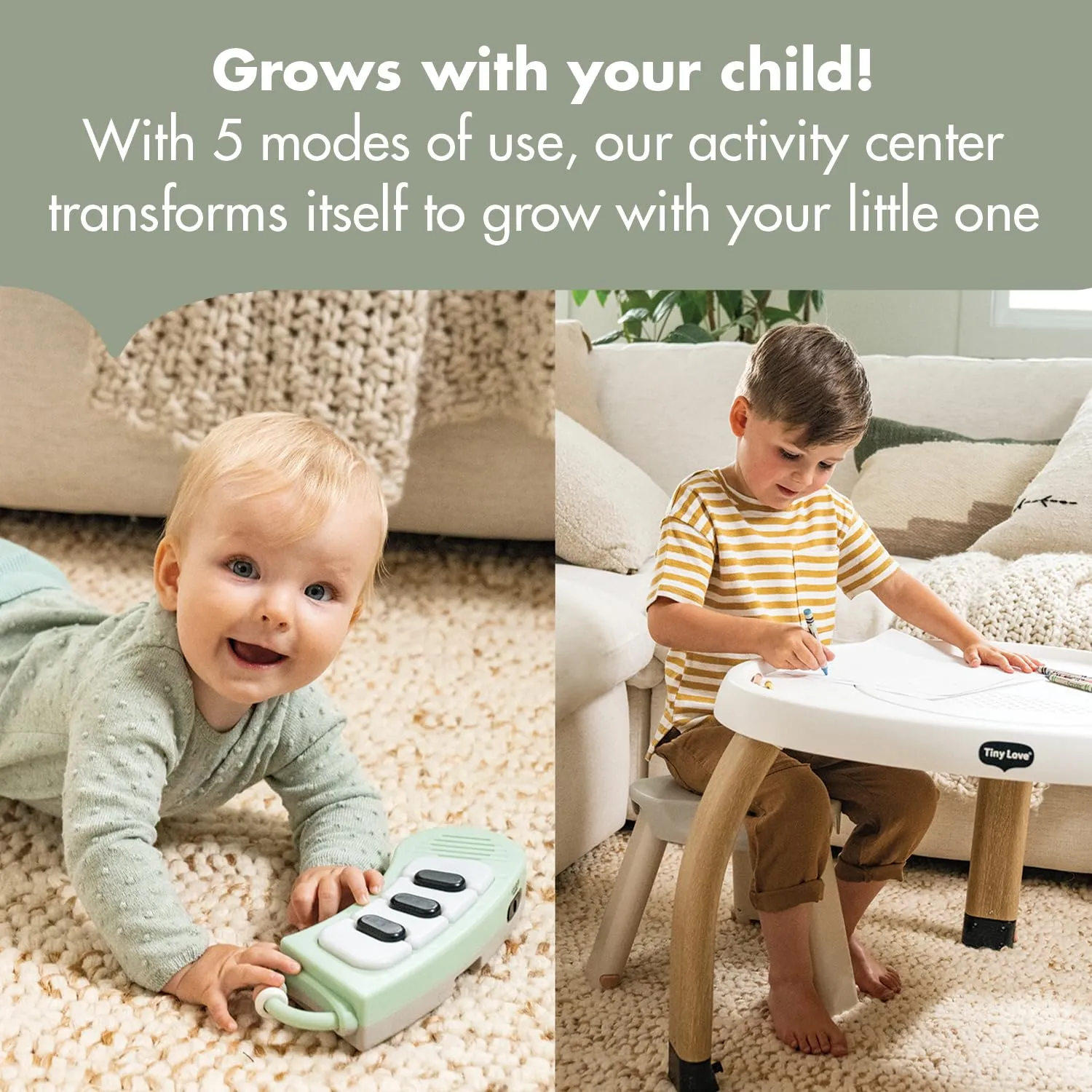 Tiny Love 5-in-1 Here I Grow Stationary Activity Center – Black & White Décor Collection, Black & White