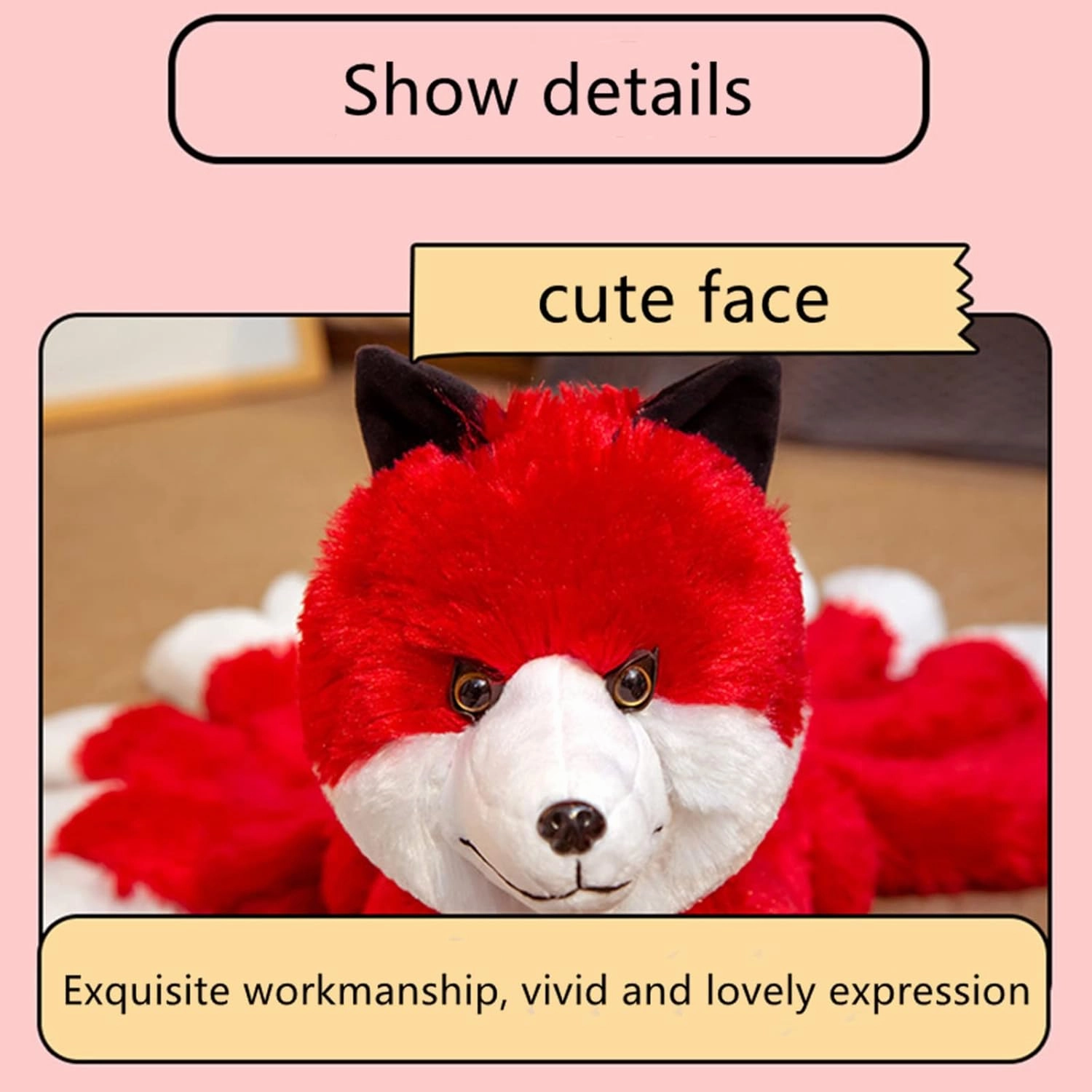 Tiny Heart Simulation Nine-tailed Fox Plush Toy, 10.23inch Soft lifelike Cute Fox Stuffed Animal Plush Toy, Home Decoration, for Kids Boys and Girls