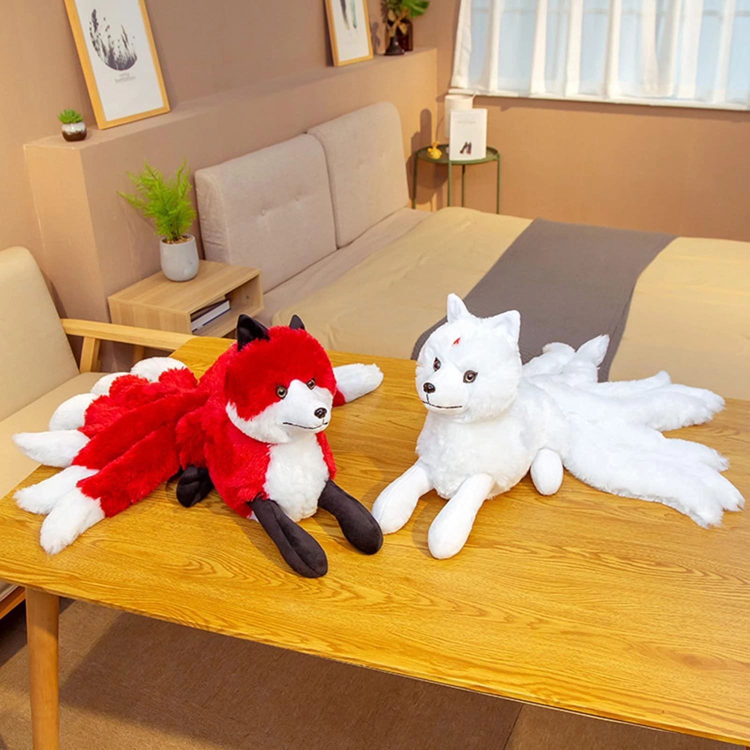Tiny Heart Simulation Nine-tailed Fox Plush Toy, 10.23inch Soft lifelike Cute Fox Stuffed Animal Plush Toy, Home Decoration, for Kids Boys and Girls