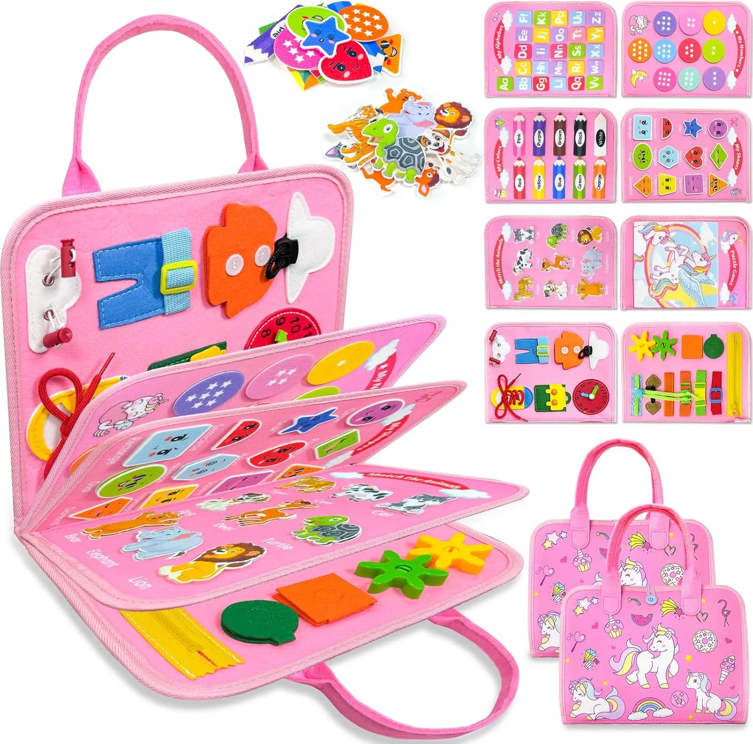 Toddler Busy Board Montessori Toys for 1 2 3 4 Year Old Girl Birthday Gifts, Busy Book Sensory Learning Toys for Toddlers 1-3, Educational Activities Airplane Car Travel Toy for Ages 2-4 Girl