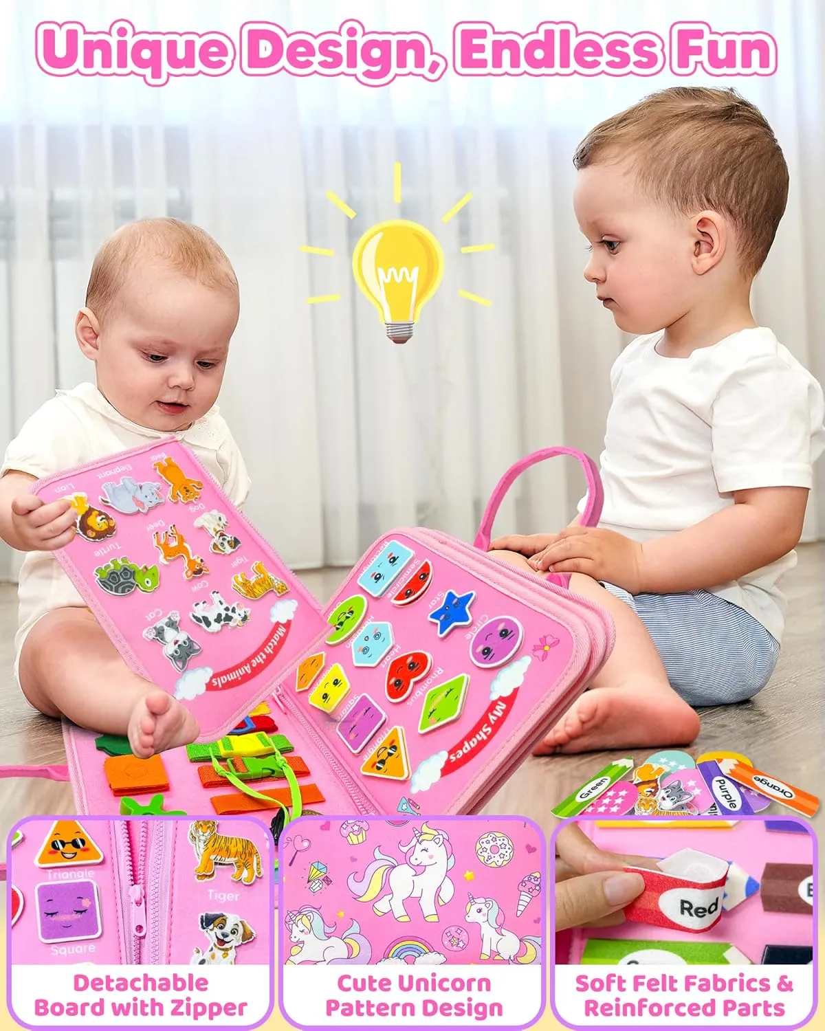 Toddler Busy Board Montessori Toys for 1 2 3 4 Year Old Girl Birthday Gifts, Busy Book Sensory Learning Toys for Toddlers 1-3, Educational Activities Airplane Car Travel Toy for Ages 2-4 Girl