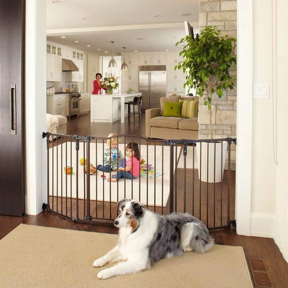 Toddleroo by North States 72” wide Deluxe Décor Baby Gate: Sturdy safety gate with one hand operation. Extra wide baby gate. Hardware Mount. Fits 38.3 - 72” Wide. (30" Tall, Matte Bronze)