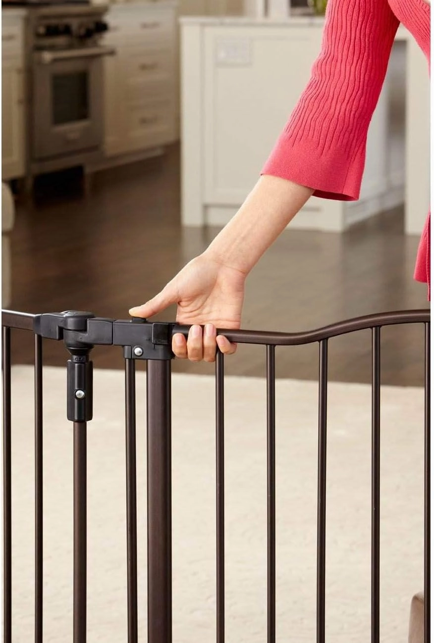 Toddleroo by North States 72” wide Deluxe Décor Baby Gate: Sturdy safety gate with one hand operation. Extra wide baby gate. Hardware Mount. Fits 38.3 - 72” Wide. (30" Tall, Matte Bronze)
