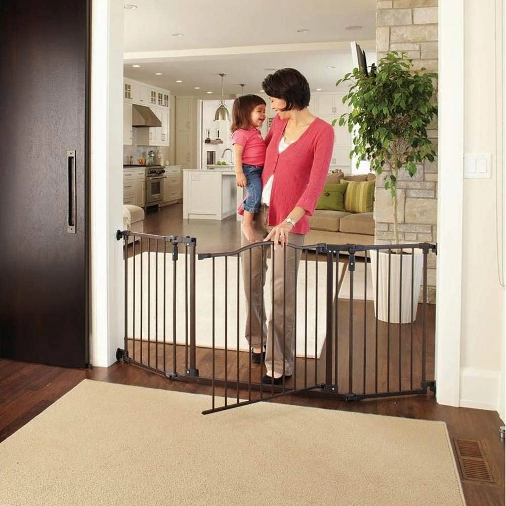 Toddleroo by North States 72” wide Deluxe Décor Baby Gate: Sturdy safety gate with one hand operation. Extra wide baby gate. Hardware Mount. Fits 38.3 - 72” Wide. (30" Tall, Matte Bronze)