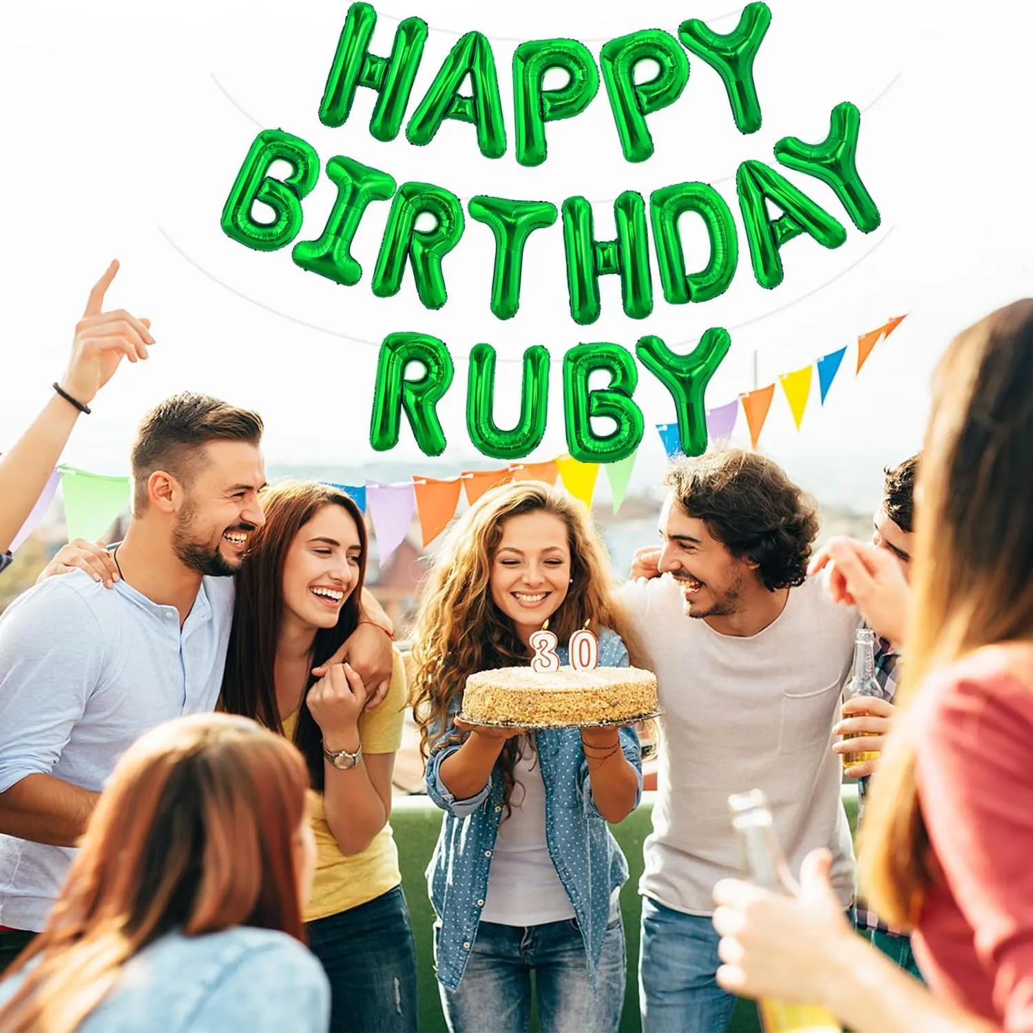 TONIFUL 65 Pcs 16 Inch Green Happy Birthday Balloons and 2 Sets A-Z Foil Letters Balloons DIY Personalized Phrase Banner for Birthday Celebration Halloween Thanksgiving Christmas Party Decorations