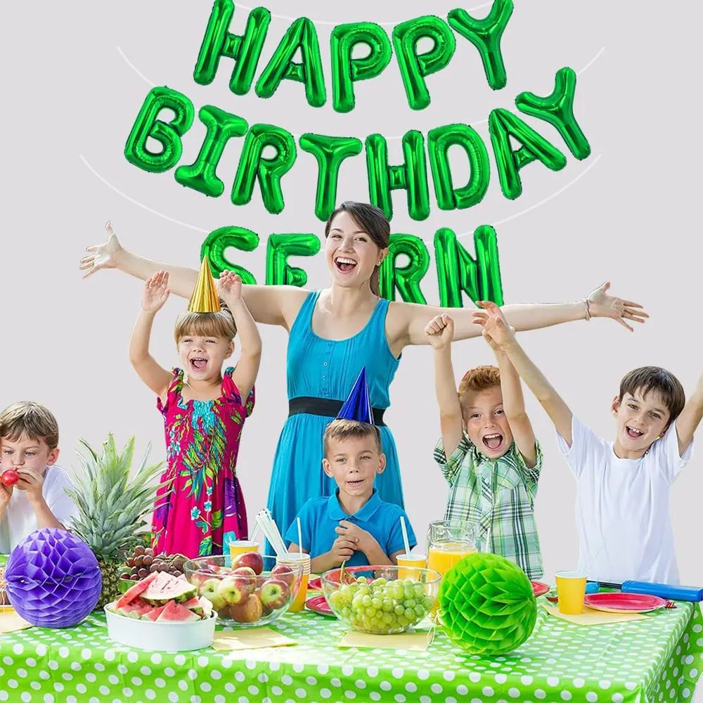 TONIFUL 65 Pcs 16 Inch Green Happy Birthday Balloons and 2 Sets A-Z Foil Letters Balloons DIY Personalized Phrase Banner for Birthday Celebration Halloween Thanksgiving Christmas Party Decorations