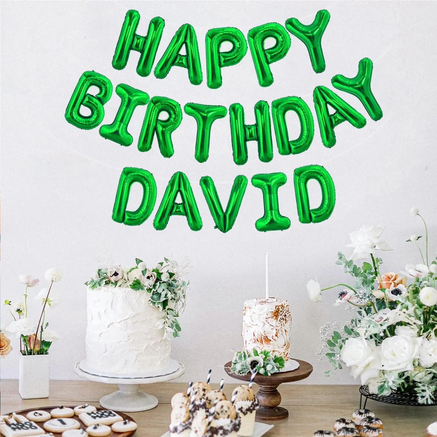 TONIFUL 65 Pcs 16 Inch Green Happy Birthday Balloons and 2 Sets A-Z Foil Letters Balloons DIY Personalized Phrase Banner for Birthday Celebration Halloween Thanksgiving Christmas Party Decorations