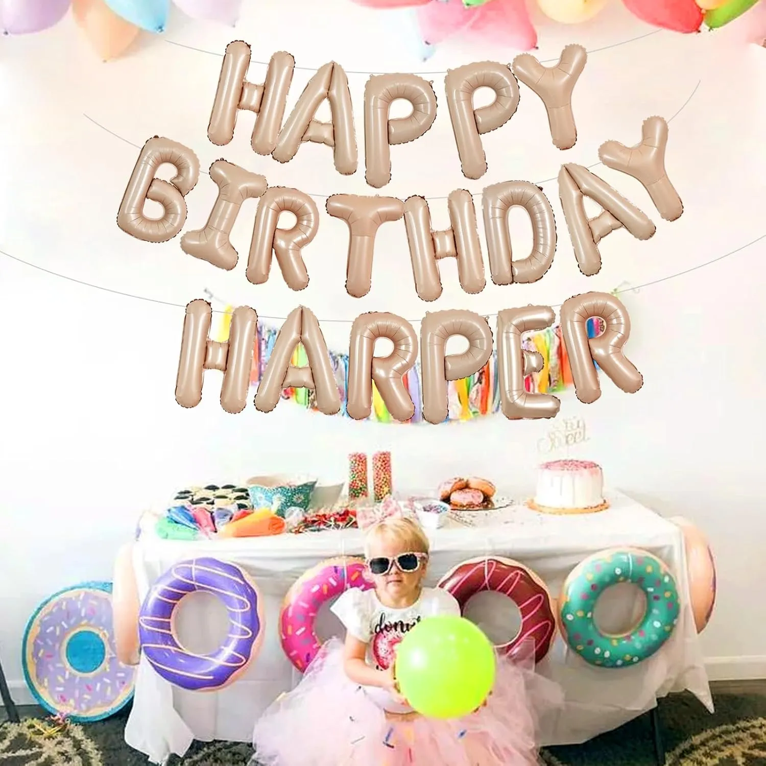 TONIFUL 65 Pcs Personalized Name Letter A-Z Balloons 16 Inch Caramel Happy Birthday Balloon and 2 Sets A-Z Foil Letter Balloons Create Your Own Name Banner for Birthday Celebration Party Decorations