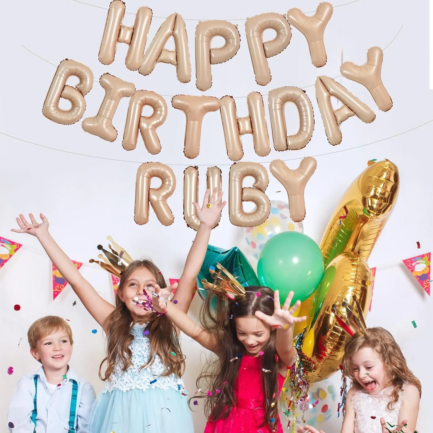 TONIFUL 65 Pcs Personalized Name Letter A-Z Balloons 16 Inch Caramel Happy Birthday Balloon and 2 Sets A-Z Foil Letter Balloons Create Your Own Name Banner for Birthday Celebration Party Decorations