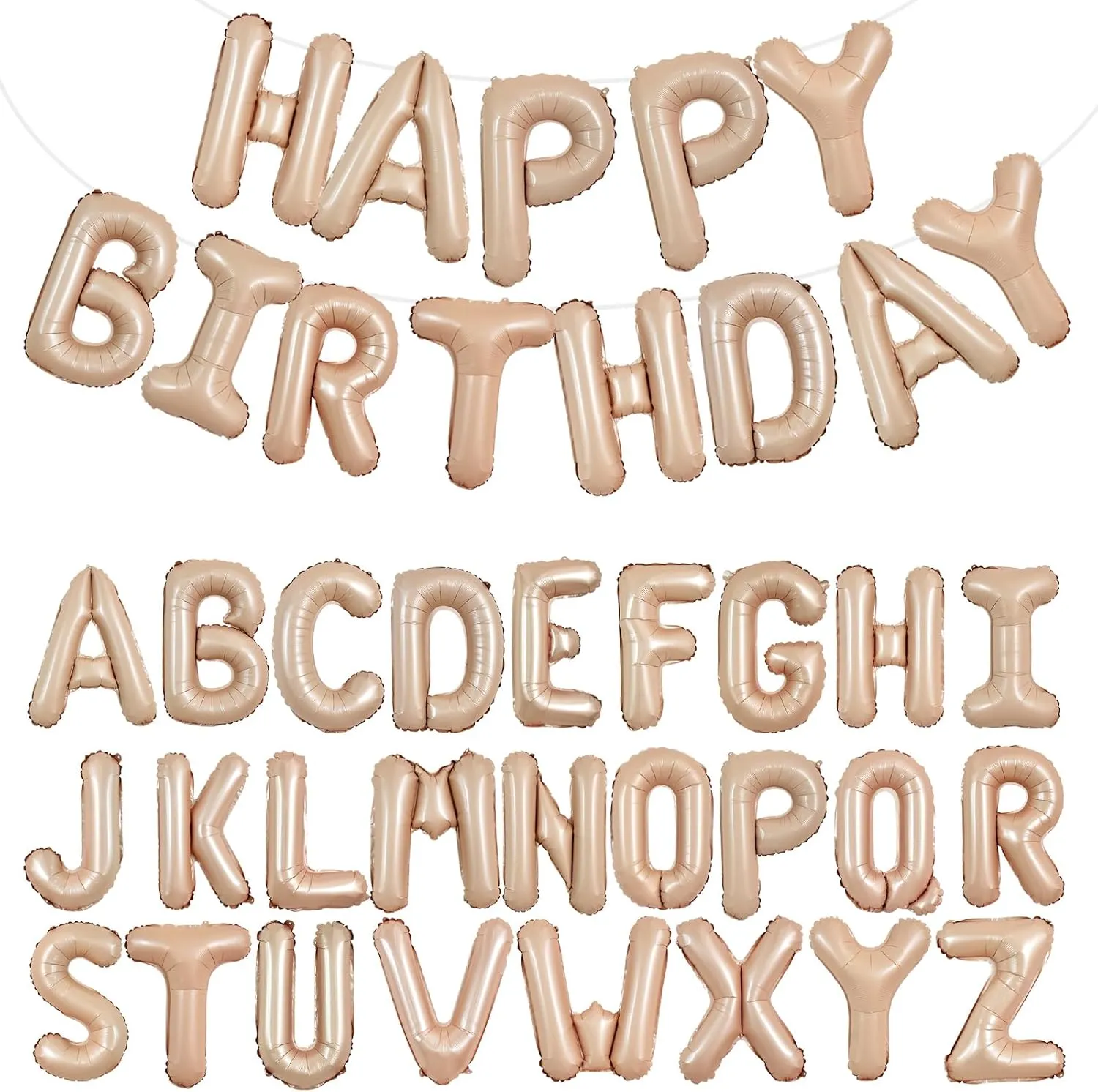 TONIFUL 65 Pcs Personalized Name Letter A-Z Balloons 16 Inch Caramel Happy Birthday Balloon and 2 Sets A-Z Foil Letter Balloons Create Your Own Name Banner for Birthday Celebration Party Decorations