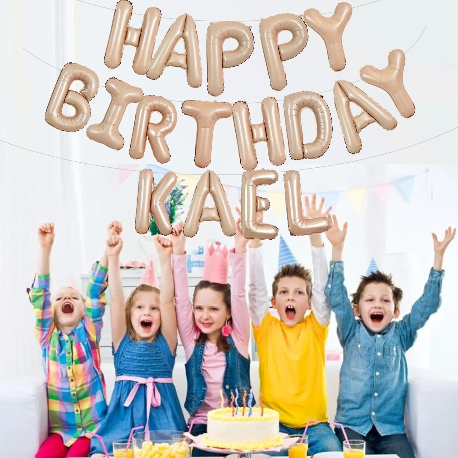 TONIFUL 65 Pcs Personalized Name Letter A-Z Balloons 16 Inch Caramel Happy Birthday Balloon and 2 Sets A-Z Foil Letter Balloons Create Your Own Name Banner for Birthday Celebration Party Decorations