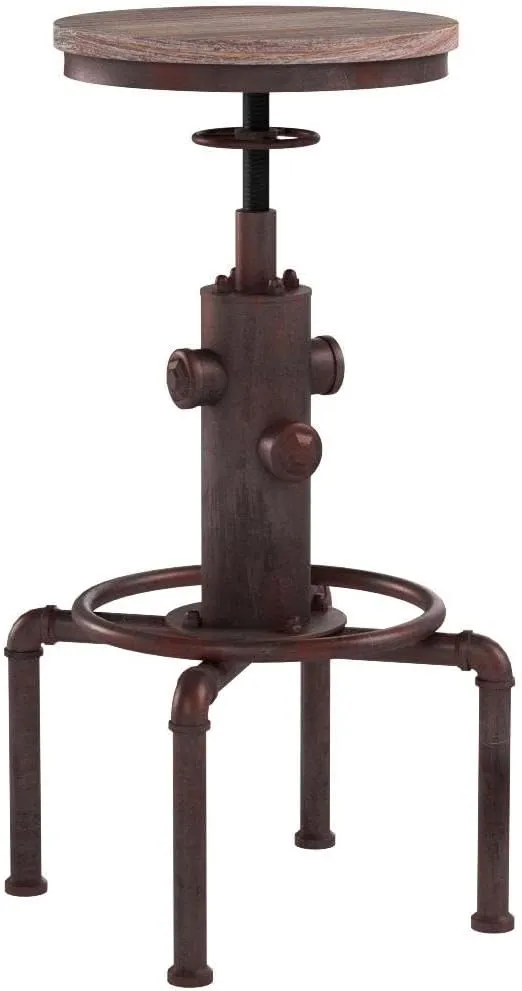 Topower Antique Vintage Industrial Barstool Solid Wood Water Pipe Fire Hydrant Design Cafe Coffee Industrial Bar Stool Set of 2 Red Bronze