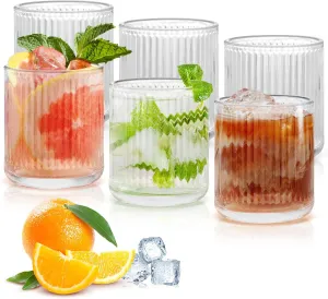 Topsky Vintage Drinkware Set of 6, 260ml Origami Style Drinking Glass,9 oz Transparent Glass Cups Wine Glasses for Whisky,Beer,Juice,Cocktail,Heavy Duty