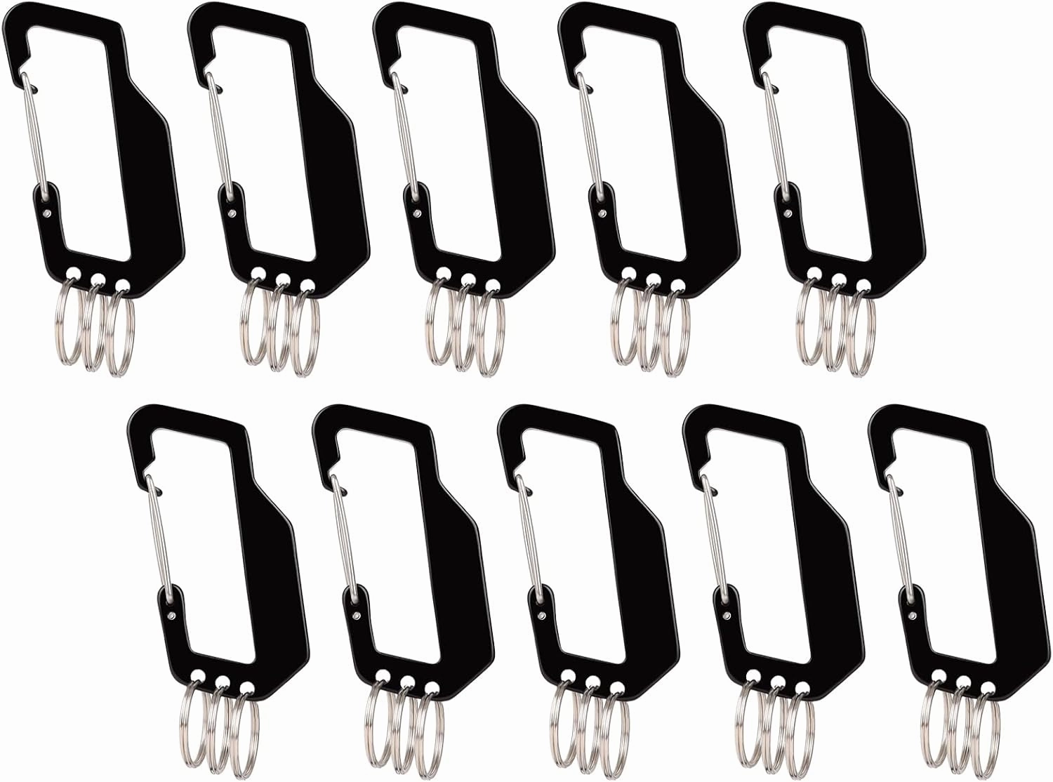 TopTie 10 PCS Carabiners, Keychain Clip Hook with 3 Key Rings, 3-3/8 Inches Aluminum Spring Clip
