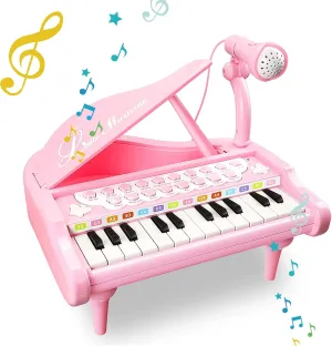 Toy Piano for Toddlers Birthday Gift, Piano Toy Keyboard for 1 2 3 4 5 Year Old Baby Gift, Toy Piano 24 Keys Multifuctional Musical Toy, Cute Musical Toy Instrument with Microphone (Pink)
