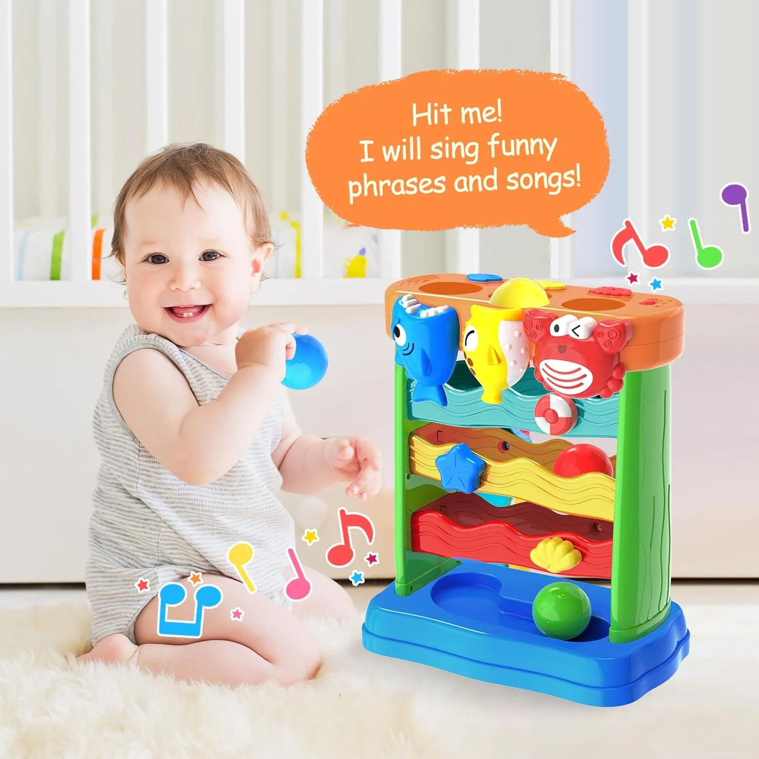 Toys for 1 2 3 Years Old, Interactive Feeding Toy with Music, Montessori Toys for Boy Girl, Musical Cause and Effect Game for 12  Months, Christmas Birthday Gifts for Baby Toddlers Age 1-3
