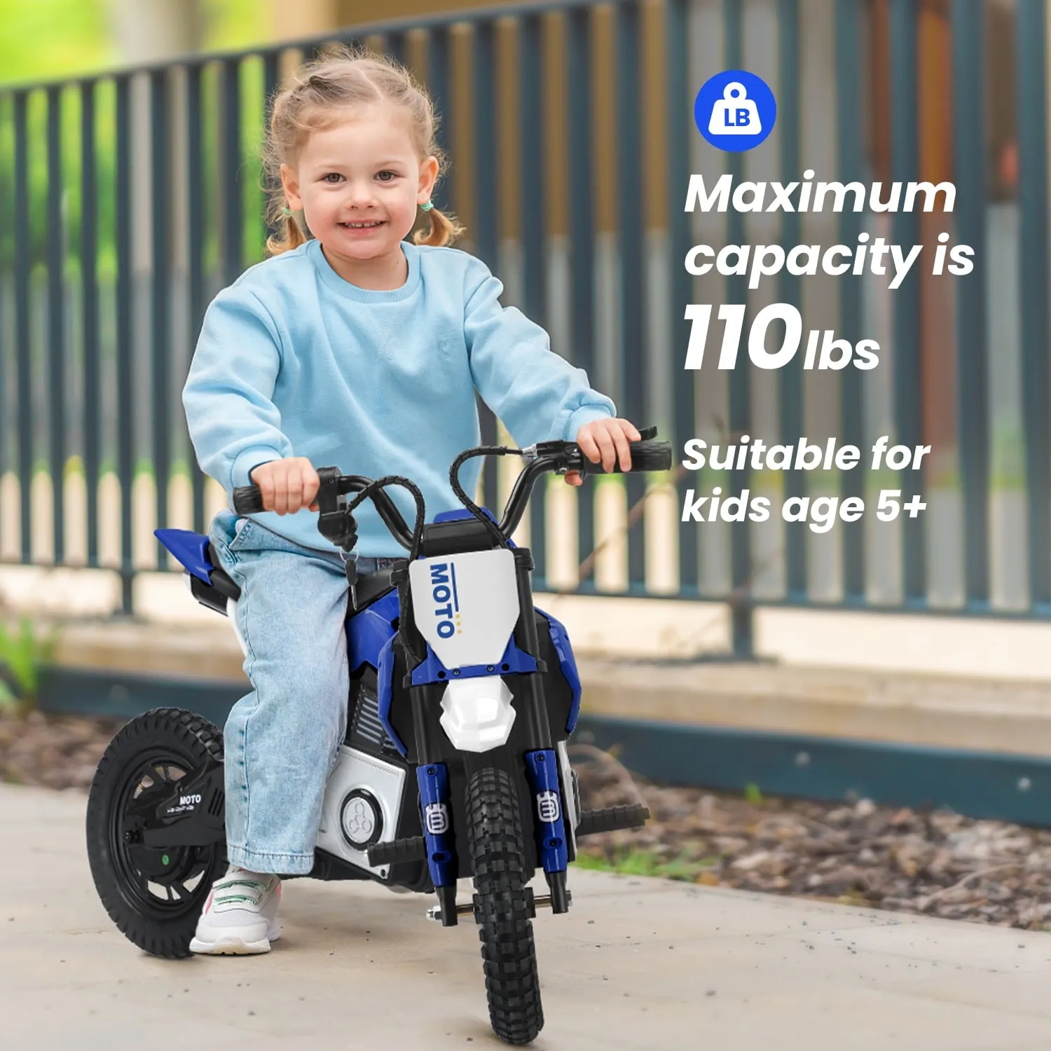Track 7 24V Ride on Motorcycle, 200W Motocross Electric Dirt Bike with Hand Operated Brakes, Adjustable Speed, LED Lamp, Music, Max Speed 10mph, Electric Motorcycle for Kids Age 5 , Red