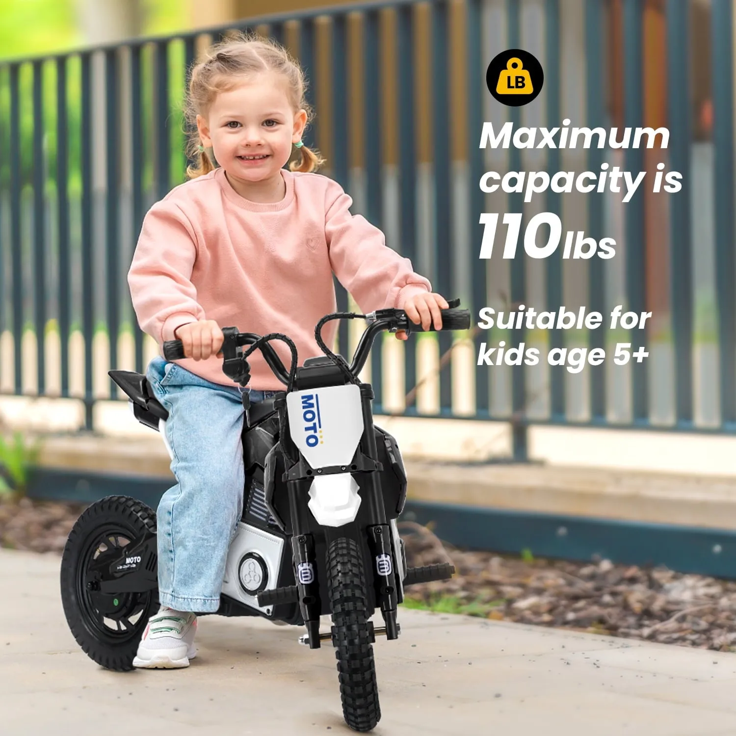 Track 7 24V Ride on Motorcycle, 200W Motocross Electric Dirt Bike with Hand Operated Brakes, Adjustable Speed, LED Lamp, Music, Max Speed 10mph, Electric Motorcycle for Kids Age 5 , Red
