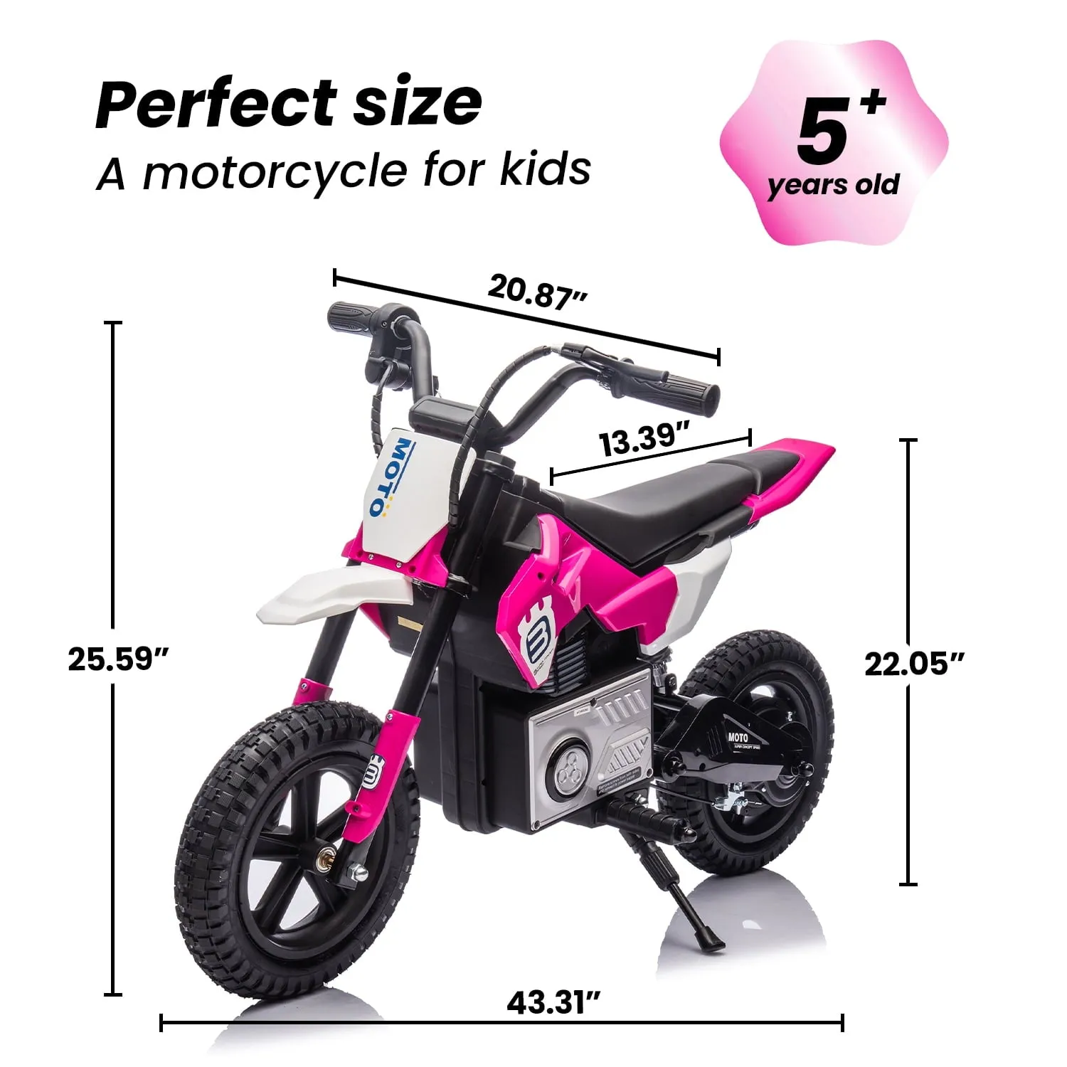 Track 7 24V Ride on Motorcycle, 200W Motocross Electric Dirt Bike with Hand Operated Brakes, Adjustable Speed, LED Lamp, Music, Max Speed 10mph, Electric Motorcycle for Kids Age 5 , Red