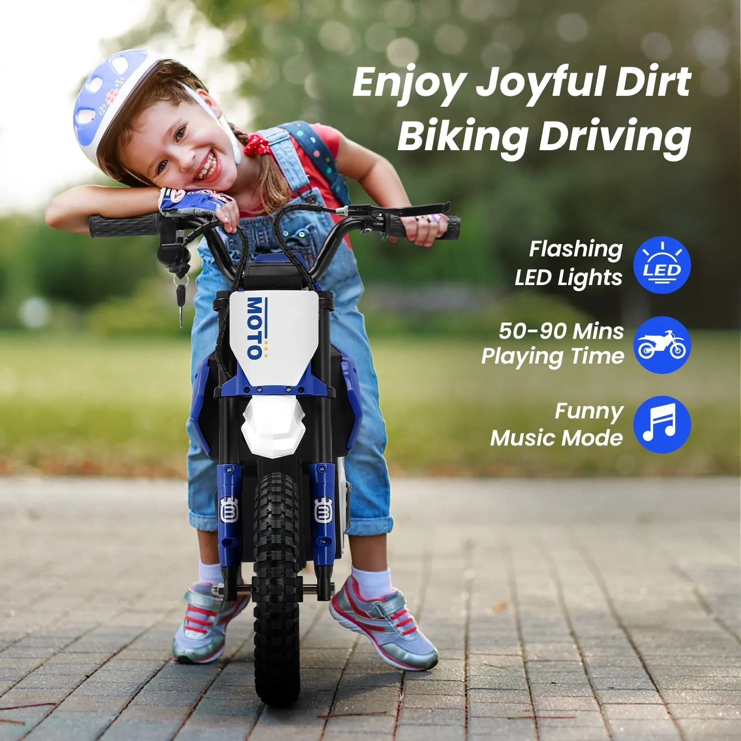 Track 7 24V Ride on Motorcycle, 200W Motocross Electric Dirt Bike with Hand Operated Brakes, Adjustable Speed, LED Lamp, Music, Max Speed 10mph, Electric Motorcycle for Kids Age 5 , Red