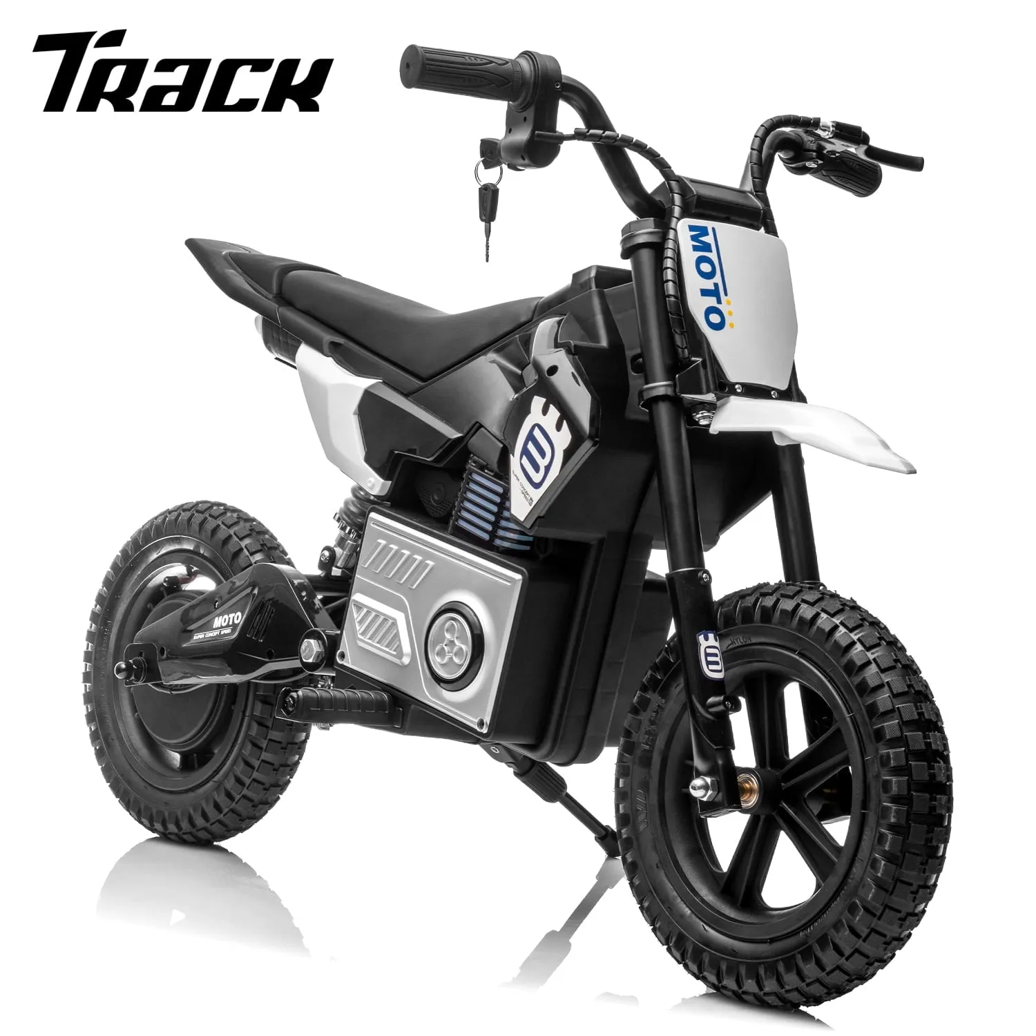 Track 7 24V Ride on Motorcycle, 200W Motocross Electric Dirt Bike with Hand Operated Brakes, Adjustable Speed, LED Lamp, Music, Max Speed 10mph, Electric Motorcycle for Kids Age 5 , Red