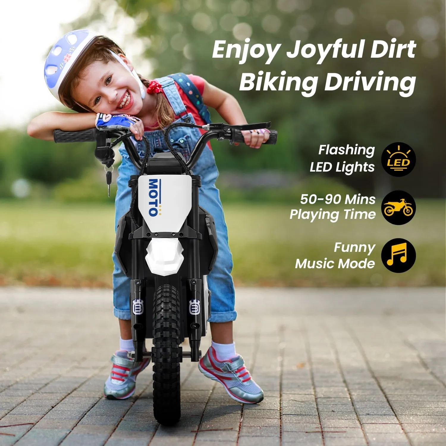 Track 7 24V Ride on Motorcycle, 200W Motocross Electric Dirt Bike with Hand Operated Brakes, Adjustable Speed, LED Lamp, Music, Max Speed 10mph, Electric Motorcycle for Kids Age 5 , Red
