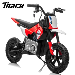 Track 7 24V Ride on Motorcycle, 200W Motocross Electric Dirt Bike with Hand Operated Brakes, Adjustable Speed, LED Lamp, Music, Max Speed 10mph, Electric Motorcycle for Kids Age 5 , Red