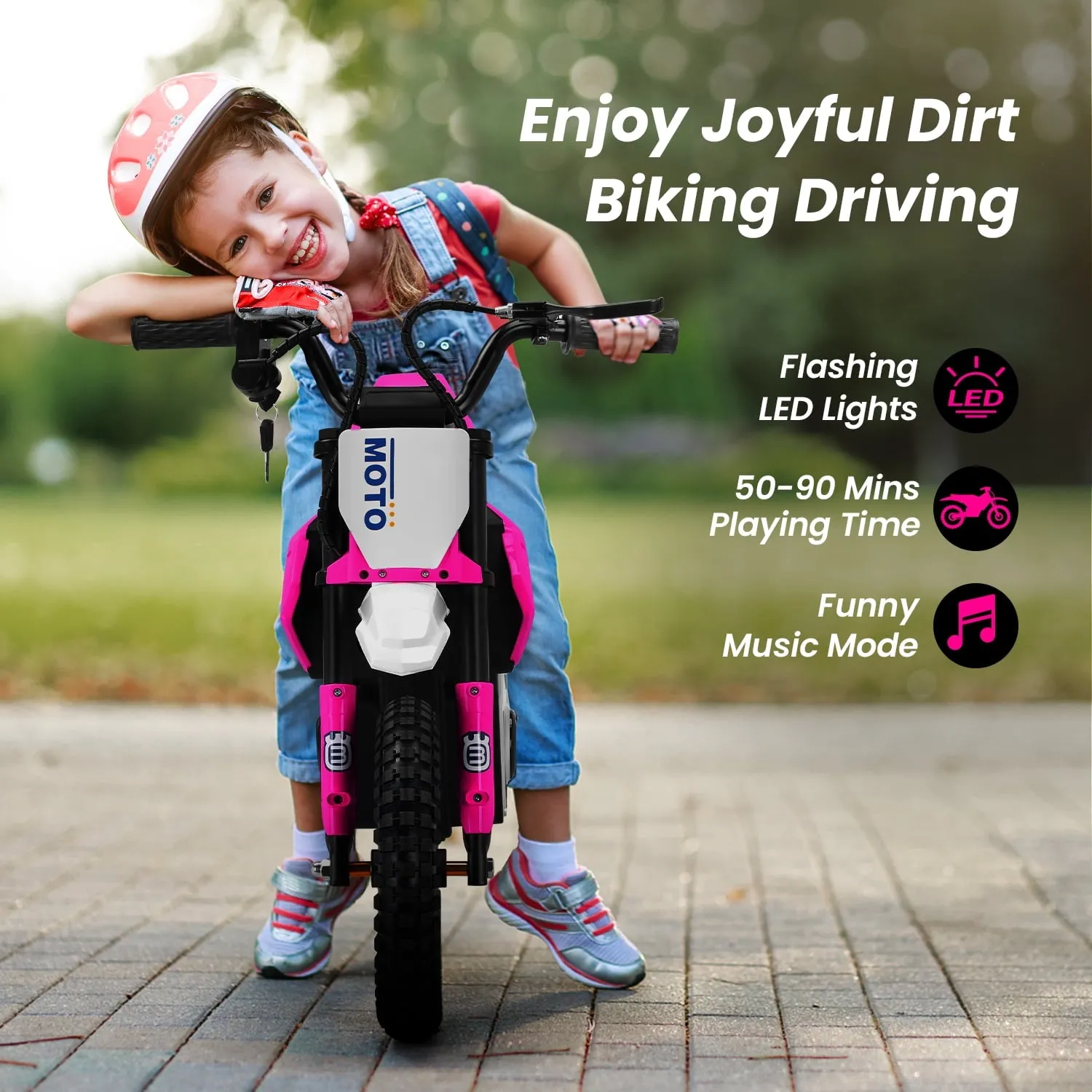Track 7 24V Ride on Motorcycle, 200W Motocross Electric Dirt Bike with Hand Operated Brakes, Adjustable Speed, LED Lamp, Music, Max Speed 10mph, Electric Motorcycle for Kids Age 5 , Red