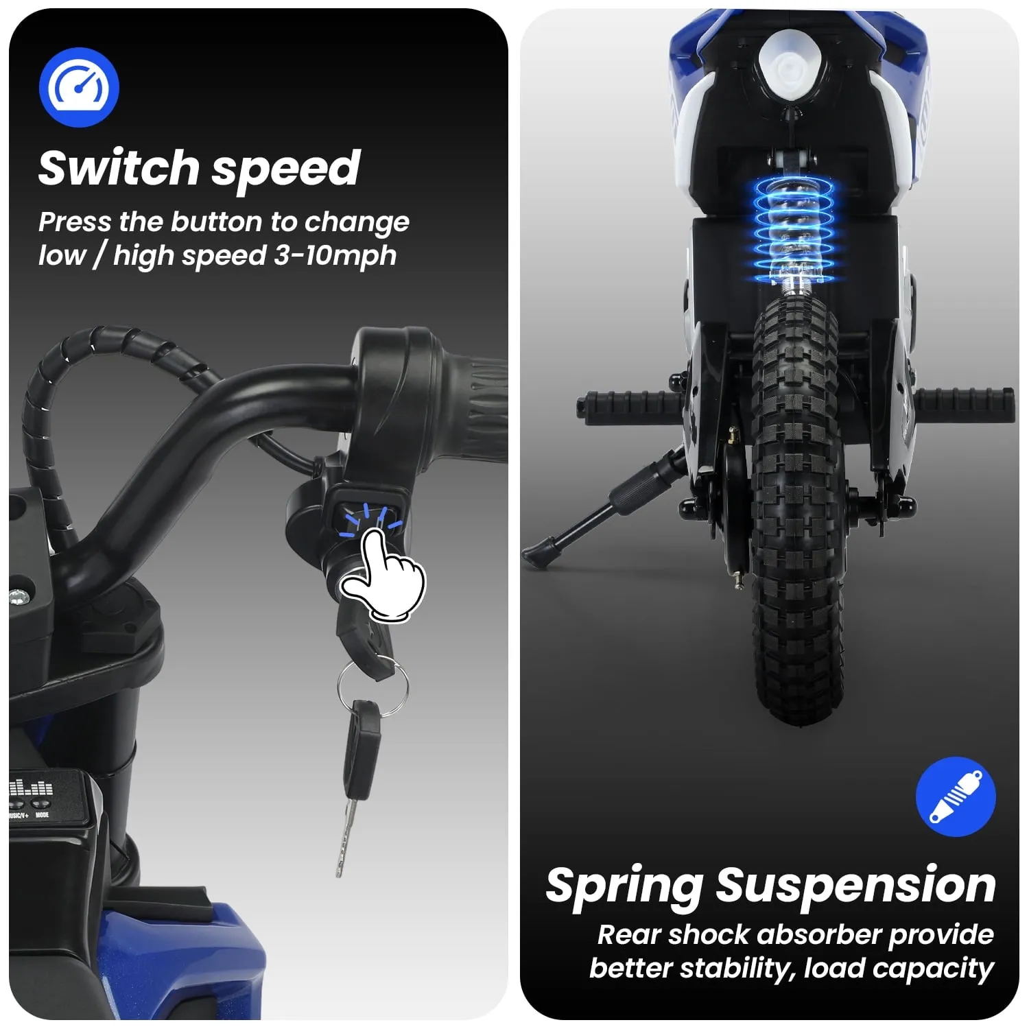 Track 7 24V Ride on Motorcycle, 200W Motocross Electric Dirt Bike with Hand Operated Brakes, Adjustable Speed, LED Lamp, Music, Max Speed 10mph, Electric Motorcycle for Kids Age 5 , Red