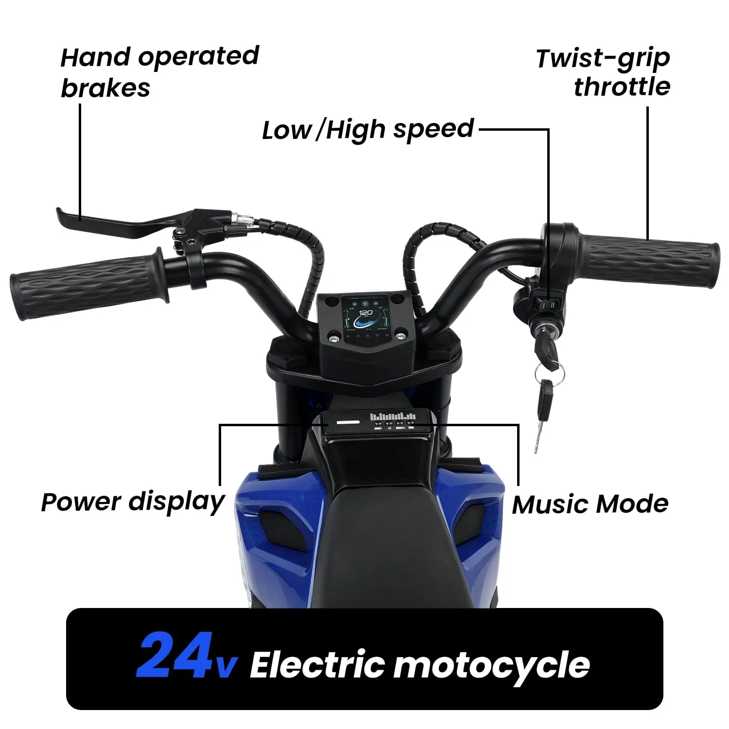 Track 7 24V Ride on Motorcycle, 200W Motocross Electric Dirt Bike with Hand Operated Brakes, Adjustable Speed, LED Lamp, Music, Max Speed 10mph, Electric Motorcycle for Kids Age 5 , Red