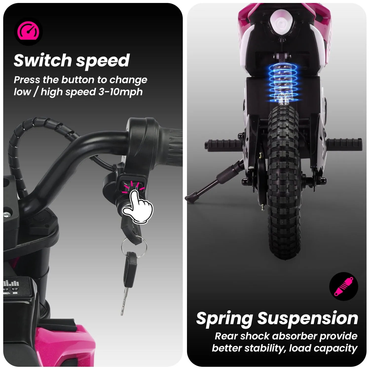 Track 7 24V Ride on Motorcycle, 200W Motocross Electric Dirt Bike with Hand Operated Brakes, Adjustable Speed, LED Lamp, Music, Max Speed 10mph, Electric Motorcycle for Kids Age 5 , Red
