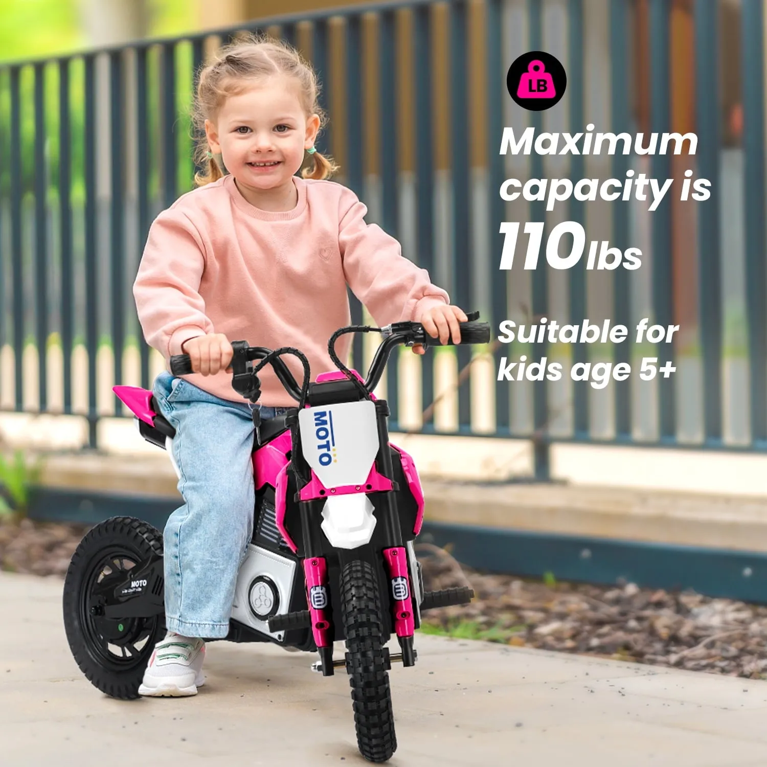 Track 7 24V Ride on Motorcycle, 200W Motocross Electric Dirt Bike with Hand Operated Brakes, Adjustable Speed, LED Lamp, Music, Max Speed 10mph, Electric Motorcycle for Kids Age 5 , Red