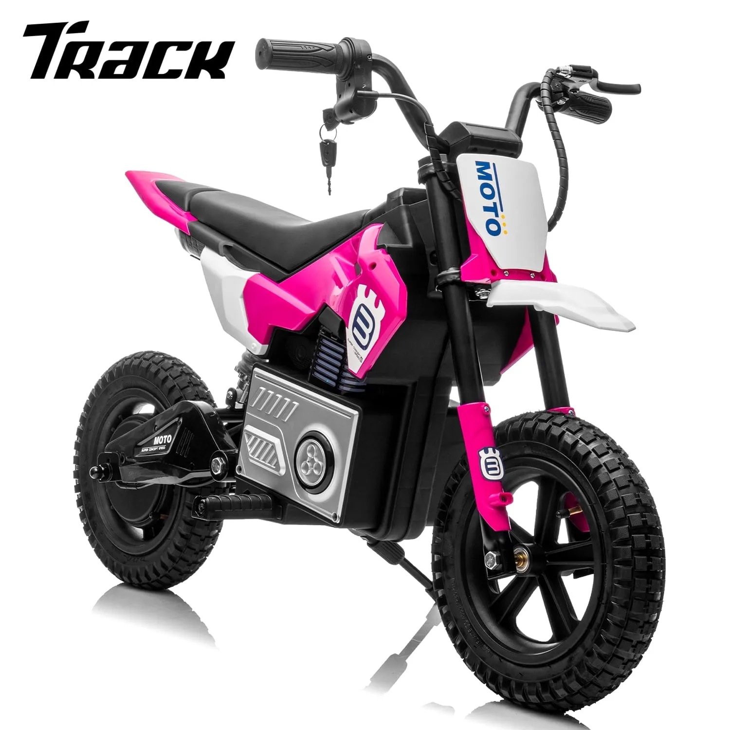 Track 7 24V Ride on Motorcycle, 200W Motocross Electric Dirt Bike with Hand Operated Brakes, Adjustable Speed, LED Lamp, Music, Max Speed 10mph, Electric Motorcycle for Kids Age 5 , Red
