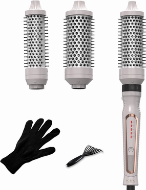 Traveling 60 Mins Auto Off Thermal Brush 3 in 1 Set Ionic Heated Round Curling Create Volume & Smoother Hair Style for Fully Dried Hair Ceramic Fast Heating Curling Iron Brush with Temperature