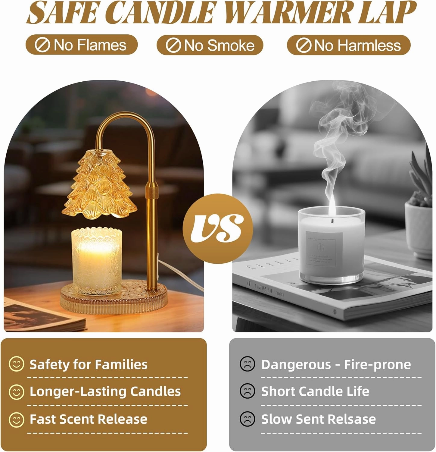 Tree-Shaped Candle Warmer Lamp with Timer & Dimmer – Adjustable Wax Melt Lamp for Jar Candles, Home Decor Accent for Women – 2 Bulbs, Flame-Free & No-Smoke Use (Amber)