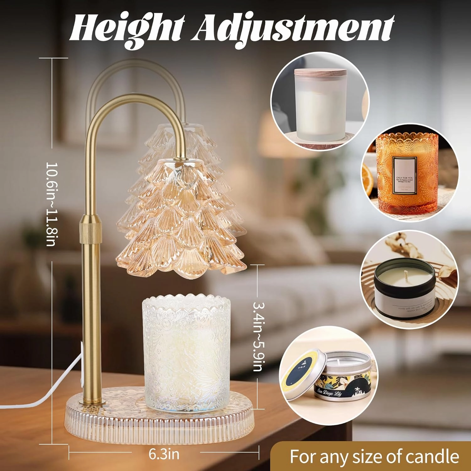 Tree-Shaped Candle Warmer Lamp with Timer & Dimmer – Adjustable Wax Melt Lamp for Jar Candles, Home Decor Accent for Women – 2 Bulbs, Flame-Free & No-Smoke Use (Amber)