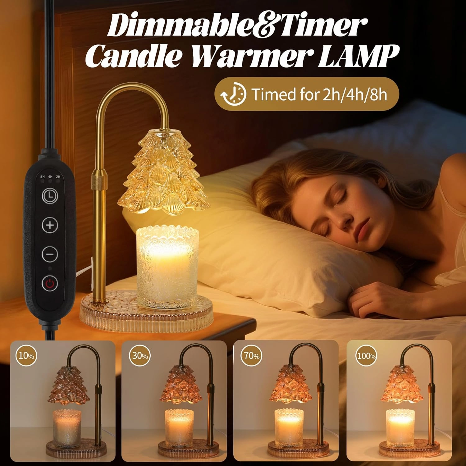 Tree-Shaped Candle Warmer Lamp with Timer & Dimmer – Adjustable Wax Melt Lamp for Jar Candles, Home Decor Accent for Women – 2 Bulbs, Flame-Free & No-Smoke Use (Amber)