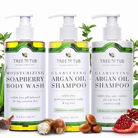 Tree To Tub Sulfate Free Shampoo and Conditioner Set for Oily Hair, Sensitive Scalp & Peppermint Body Wash for Sensitive Skin Dry Skin - pH Balanced Moisturizing Body Wash Shampoo and Conditioner