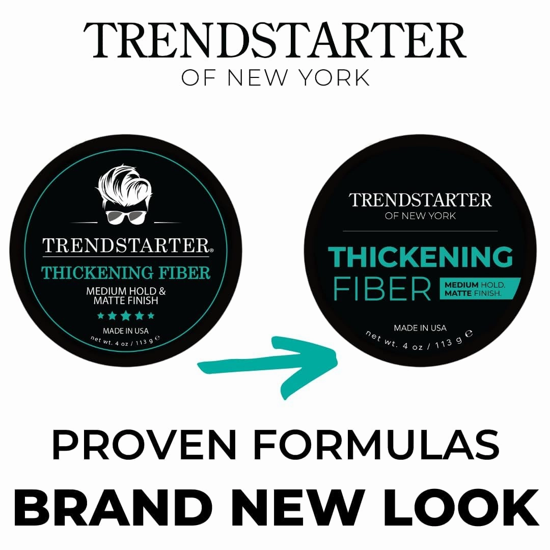 TRENDSTARTER - THICKENING FIBER (4oz) (PACK of 2) - Medium Hold - Matte Finish - Premium Hair Thickening Clay Pomade - Water-Based - All-Day Hold Styling Product