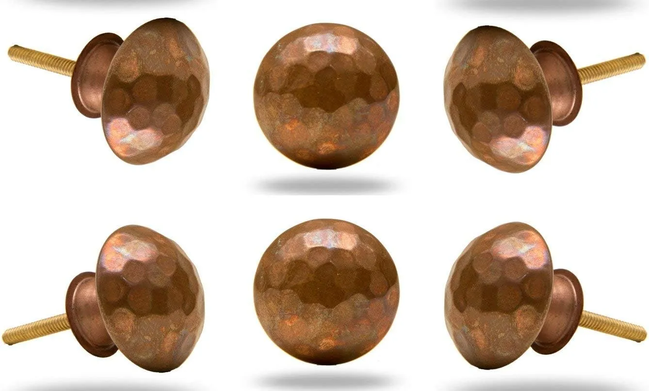 TRINCA-FERRO Round Hammerbeat Design Copper Bronze Metal Cabinet Knobs - Set of 6 for Cabinets, Dressers, Closets - Kitchen, Bedroom, Bathroom