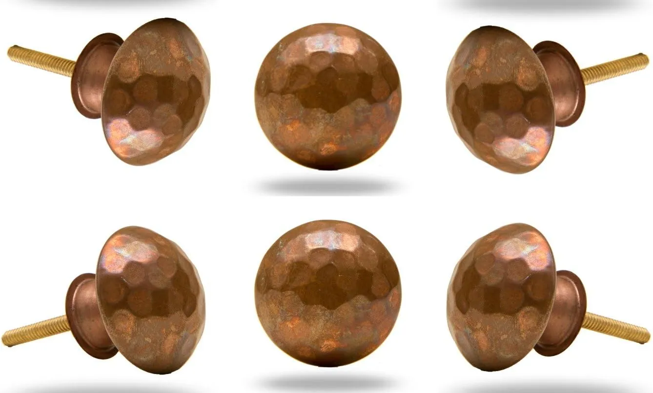TRINCA-FERRO Set of 12 Round Hammerbeat Design Copper Bronze Metal Cabinet Knobs for Cabinets Dresser Drawers Interior/Exterior Knobs for Drawer Pull Closet Knobs for Kitchen | Bedroom | Bathroom |