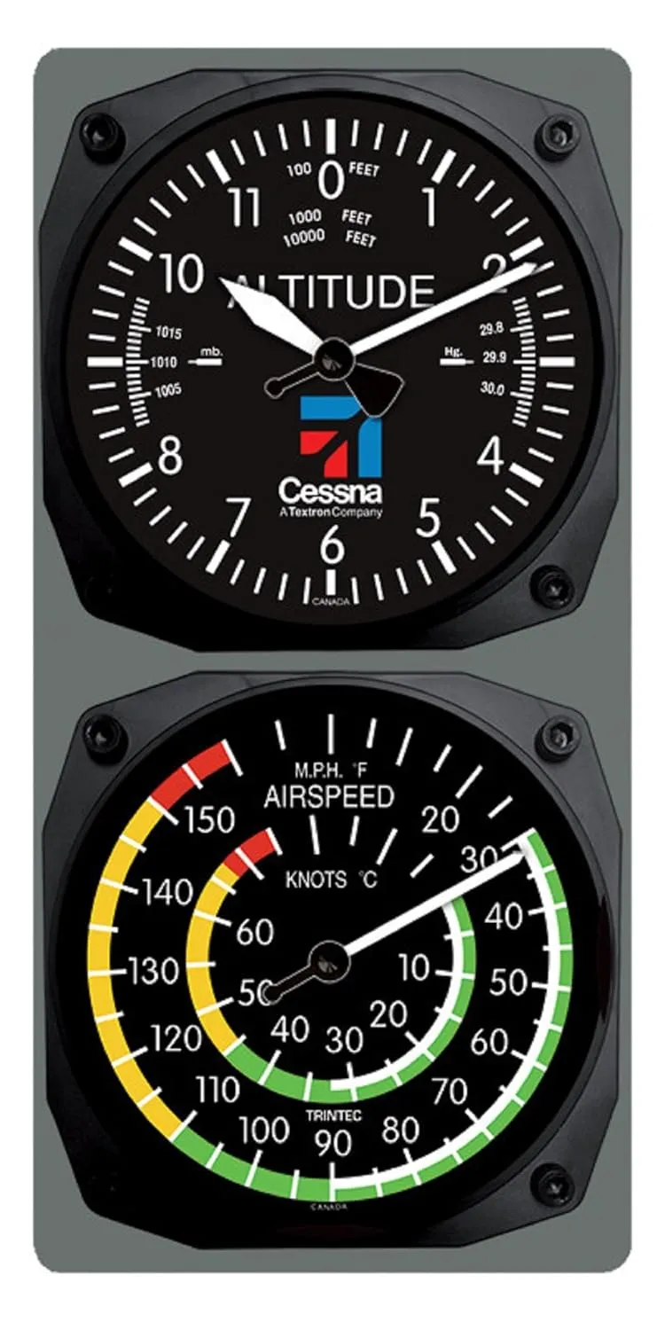 Trintec Cessna Aviation Altimeter Altitude Clock and Airspeed Thermometer Console Set