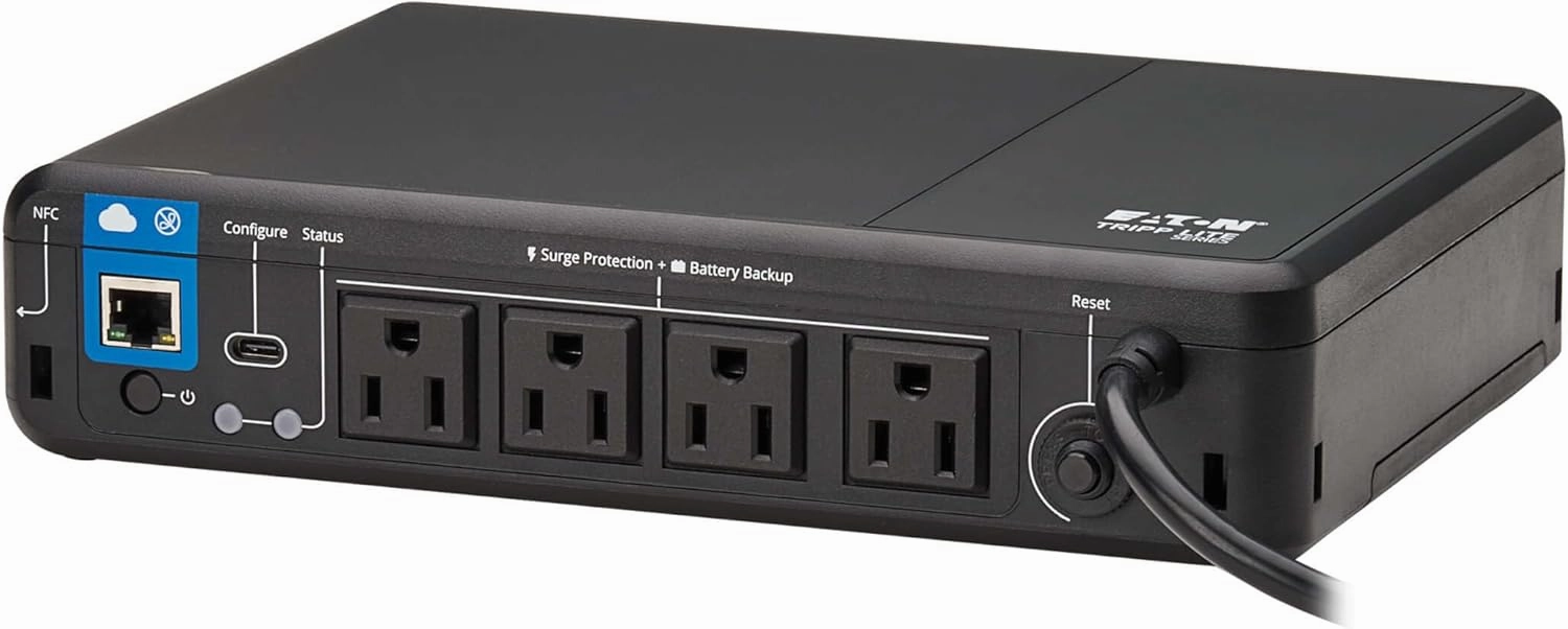 Tripp Lite Cloud-Connected 600VA UPS Battery Backup and Surge Protector, Remote Management & Monitoring, 300W, 4 Outlets, Computer UPS, Wall Mount Option, 5ft Cord, 3-Year Warranty (BC600RNC)